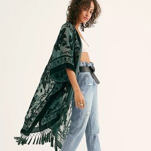 Free People Nightbird Burnout Kimono in green NWT